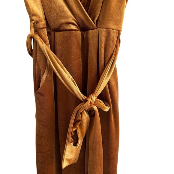 Lulus Regal Evening Copper Velvet Jumpsuit Small Party Cocktail Dressy - Picture 5 of 16